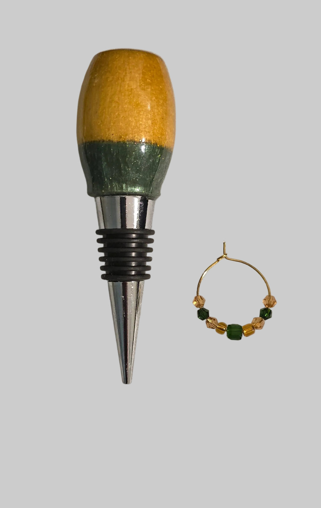 Wine stopper w/matching beaded wine glass identifier (epoxy resin)