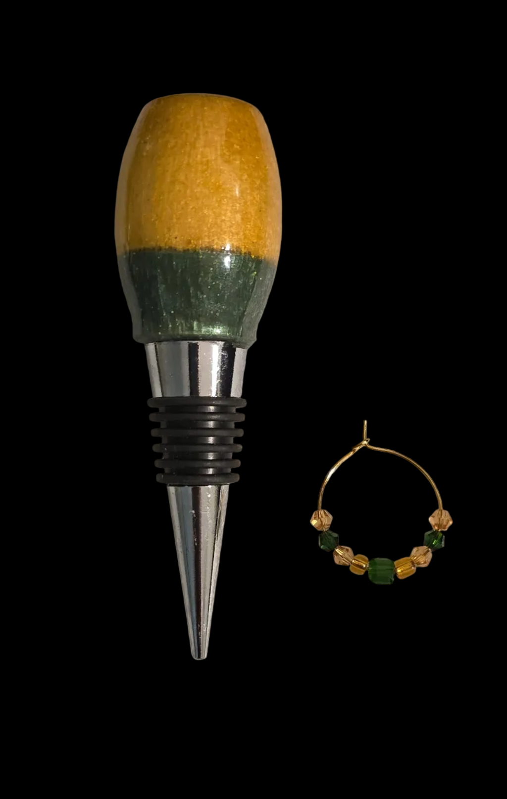 Wine stopper w/matching beaded wine glass identifier (epoxy resin)